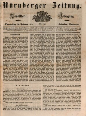 Nürnberger Zeitung (Fränkischer Kurier) Donnerstag 20. Februar 1845