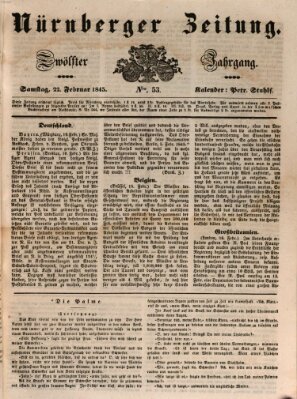 Nürnberger Zeitung (Fränkischer Kurier) Samstag 22. Februar 1845