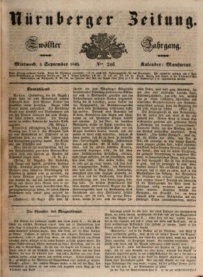 Nürnberger Zeitung (Fränkischer Kurier) Mittwoch 3. September 1845