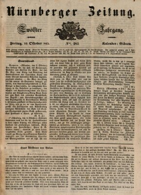 Nürnberger Zeitung (Fränkischer Kurier) Freitag 10. Oktober 1845