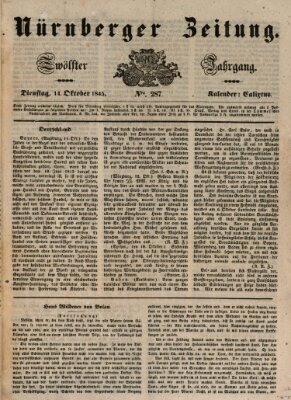 Nürnberger Zeitung (Fränkischer Kurier) Dienstag 14. Oktober 1845