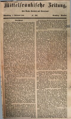 Mittelfränkische Zeitung für Recht, Freiheit und Vaterland (Fränkischer Kurier) Samstag 3. Februar 1849
