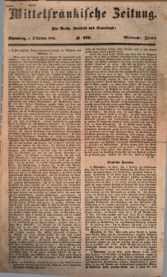 Mittelfränkische Zeitung für Recht, Freiheit und Vaterland (Fränkischer Kurier) Mittwoch 3. Oktober 1849