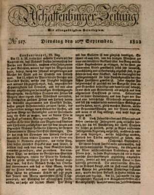 Aschaffenburger Zeitung Dienstag 10. September 1822