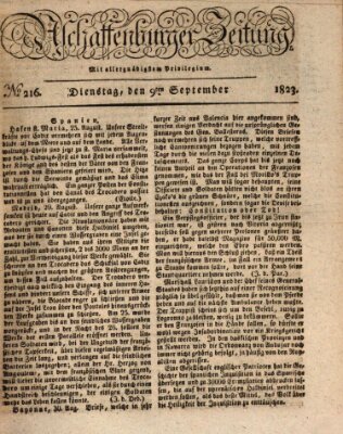 Aschaffenburger Zeitung Dienstag 9. September 1823
