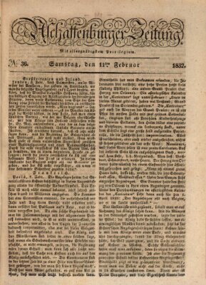 Aschaffenburger Zeitung Samstag 11. Februar 1832