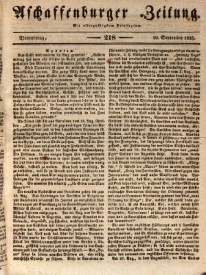 Aschaffenburger Zeitung Donnerstag 10. September 1835