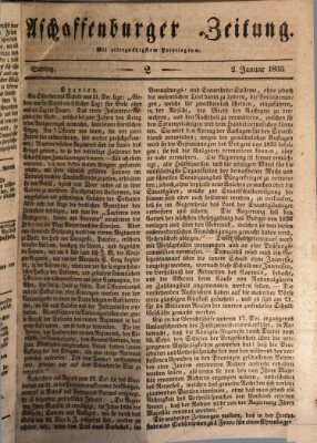 Aschaffenburger Zeitung Samstag 2. Januar 1836
