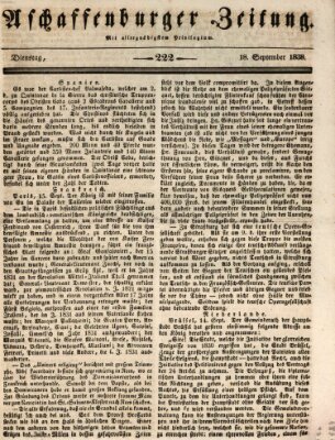 Aschaffenburger Zeitung Dienstag 18. September 1838