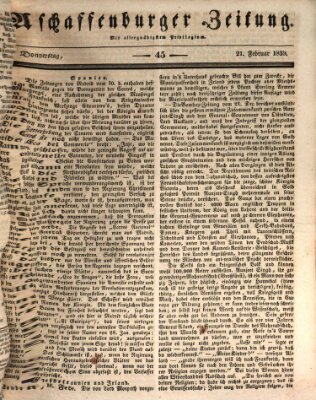 Aschaffenburger Zeitung Donnerstag 21. Februar 1839