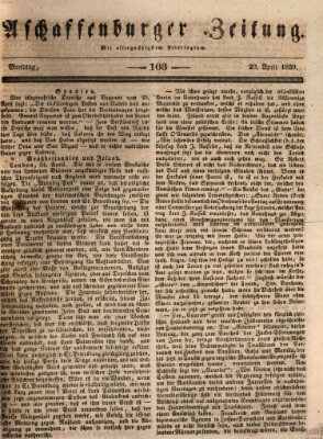 Aschaffenburger Zeitung Montag 29. April 1839