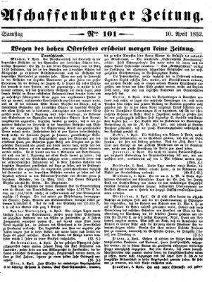 Aschaffenburger Zeitung Samstag 10. April 1852