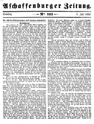 Aschaffenburger Zeitung Samstag 3. Juli 1852