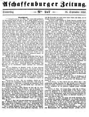 Aschaffenburger Zeitung Donnerstag 16. September 1852