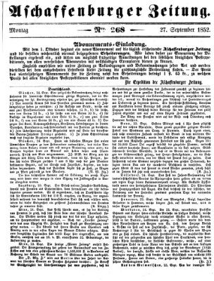 Aschaffenburger Zeitung Montag 27. September 1852
