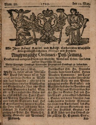 Augspurgische Ordinari-Post-Zeitung (Augsburger Postzeitung) Mittwoch 19. Mai 1723