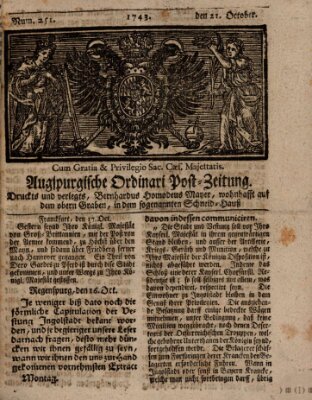 Augspurgische Ordinari-Post-Zeitung (Augsburger Postzeitung) Montag 21. Oktober 1743