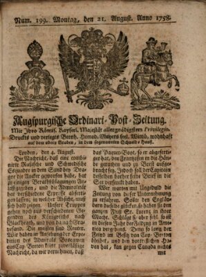 Augspurgische Ordinari-Post-Zeitung (Augsburger Postzeitung) Montag 21. August 1758