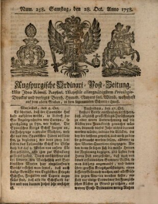 Augspurgische Ordinari-Post-Zeitung (Augsburger Postzeitung) Samstag 28. Oktober 1758