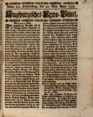 Augspurgische Ordinari-Post-Zeitung (Augsburger Postzeitung) Donnerstag 30. November 1758