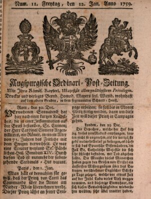 Augspurgische Ordinari-Post-Zeitung (Augsburger Postzeitung) Freitag 12. Januar 1759