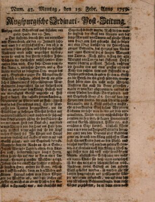 Augspurgische Ordinari-Post-Zeitung (Augsburger Postzeitung) Montag 19. Februar 1759