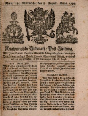 Augspurgische Ordinari-Post-Zeitung (Augsburger Postzeitung) Mittwoch 8. August 1759