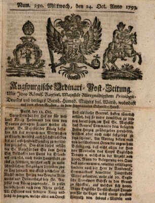 Augspurgische Ordinari-Post-Zeitung (Augsburger Postzeitung) Mittwoch 24. Oktober 1759