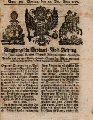 Augspurgische Ordinari-Post-Zeitung (Augsburger Postzeitung) Montag 24. Dezember 1759