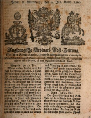 Augspurgische Ordinari-Post-Zeitung (Augsburger Postzeitung) Mittwoch 9. Januar 1760