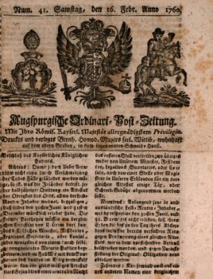 Augspurgische Ordinari-Post-Zeitung (Augsburger Postzeitung) Samstag 16. Februar 1760