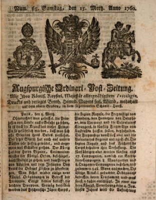 Augspurgische Ordinari-Post-Zeitung (Augsburger Postzeitung) Samstag 15. März 1760