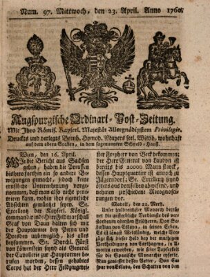 Augspurgische Ordinari-Post-Zeitung (Augsburger Postzeitung) Mittwoch 23. April 1760