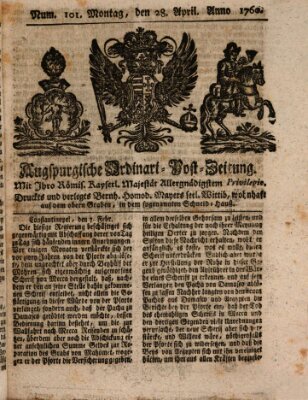 Augspurgische Ordinari-Post-Zeitung (Augsburger Postzeitung) Montag 28. April 1760