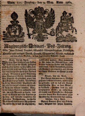 Augspurgische Ordinari-Post-Zeitung (Augsburger Postzeitung) Freitag 9. Mai 1760