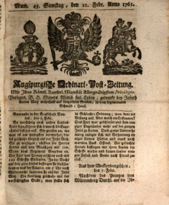Augspurgische Ordinari-Post-Zeitung (Augsburger Postzeitung) Samstag 21. Februar 1761