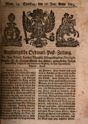Augspurgische Ordinari-Post-Zeitung (Augsburger Postzeitung) Samstag 16. Januar 1762