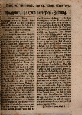 Augspurgische Ordinari-Post-Zeitung (Augsburger Postzeitung) Mittwoch 24. März 1762