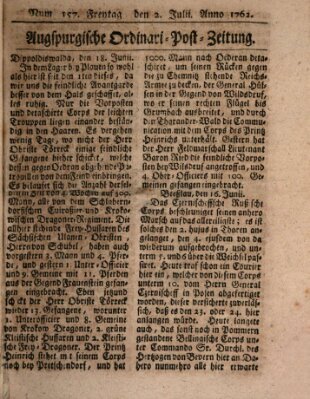 Augspurgische Ordinari-Post-Zeitung (Augsburger Postzeitung) Freitag 2. Juli 1762