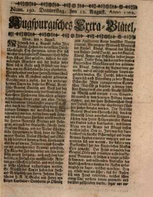 Augspurgische Ordinari-Post-Zeitung (Augsburger Postzeitung) Donnerstag 12. August 1762