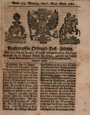 Augspurgische Ordinari-Post-Zeitung (Augsburger Postzeitung) Montag 6. September 1762