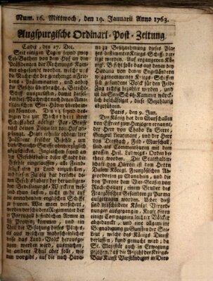 Augspurgische Ordinari-Post-Zeitung (Augsburger Postzeitung) Mittwoch 19. Januar 1763