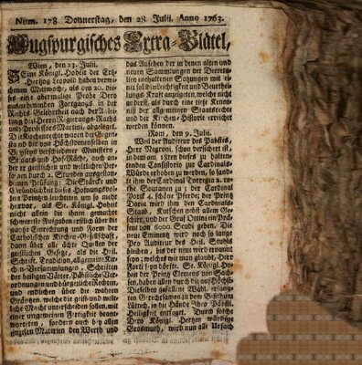 Augspurgische Ordinari-Post-Zeitung (Augsburger Postzeitung) Donnerstag 28. Juli 1763