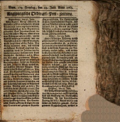 Augspurgische Ordinari-Post-Zeitung (Augsburger Postzeitung) Freitag 29. Juli 1763