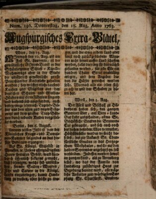 Augspurgische Ordinari-Post-Zeitung (Augsburger Postzeitung) Donnerstag 18. August 1763