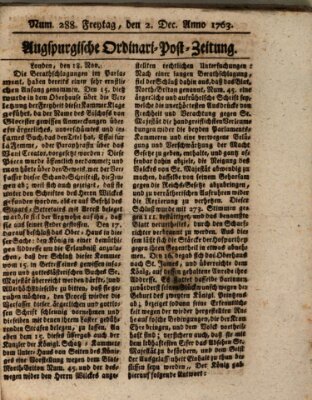 Augspurgische Ordinari-Post-Zeitung (Augsburger Postzeitung) Freitag 2. Dezember 1763