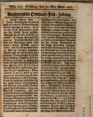 Augspurgische Ordinari-Post-Zeitung (Augsburger Postzeitung) Samstag 10. Dezember 1763