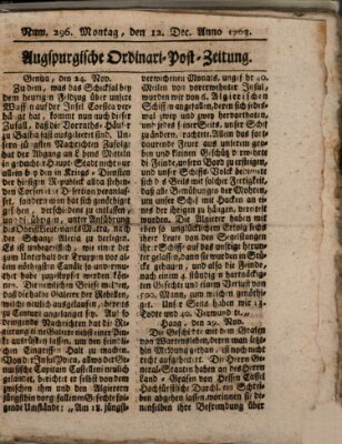 Augspurgische Ordinari-Post-Zeitung (Augsburger Postzeitung) Montag 12. Dezember 1763