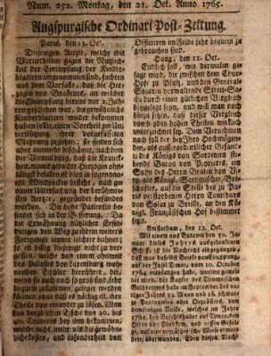 Augspurgische Ordinari-Post-Zeitung (Augsburger Postzeitung) Montag 21. Oktober 1765