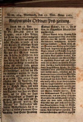 Augspurgische Ordinari-Post-Zeitung (Augsburger Postzeitung) Mittwoch 27. November 1765